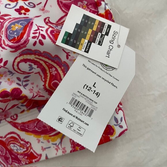 NWT Time and Tru Pink and White Bathing Suit Top Size L (12-14) - Picture 2 of 5